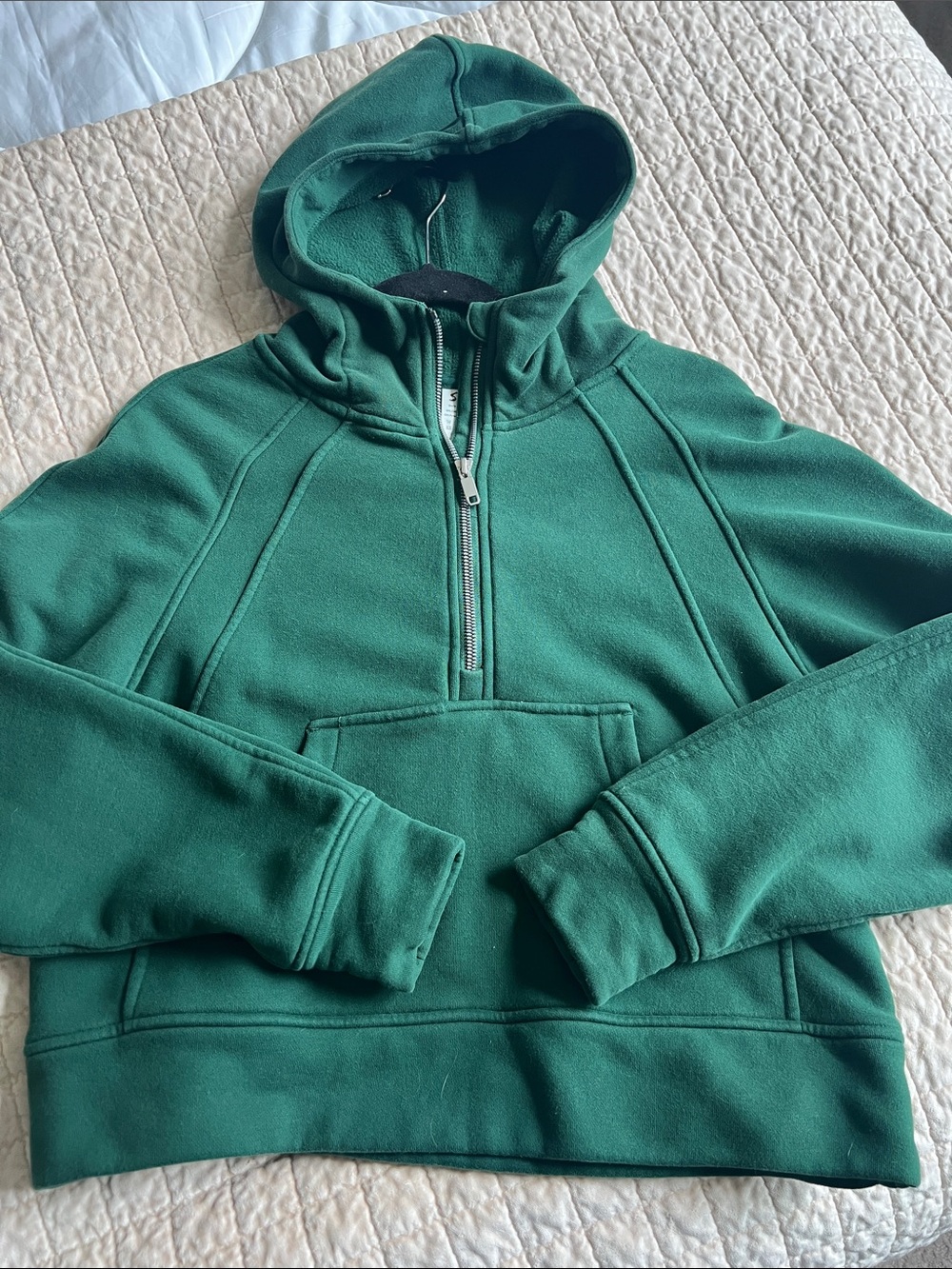 Women’s Forest Green Half-Zip Crop Hoodie Sweatshirt